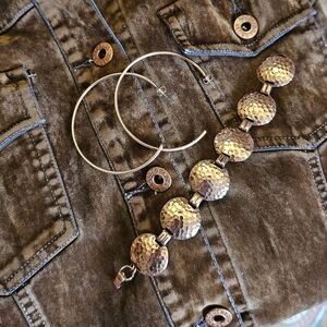 Vintage copper bracelet and copper hoop earrings.